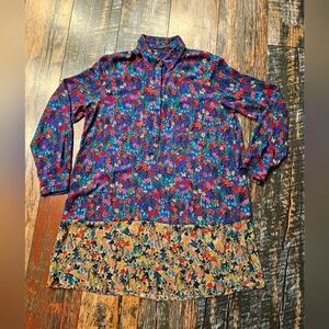 BCBG Maxazria Mixed Floral Long Sleeve Shirt/Dress, Size Medium